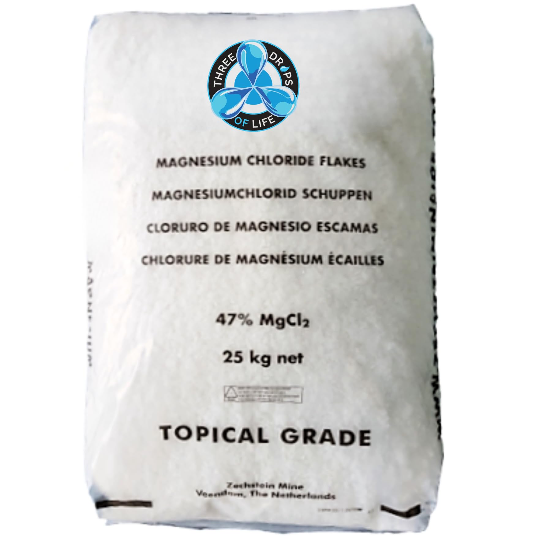 Magnesium Bath Flakes of Pure and All Natural Zechstein Inside Protocol, Netherlands Direct Magnesium Chloride for Bath and Foot Soaks, Bulk 56lb Bag - 25kg