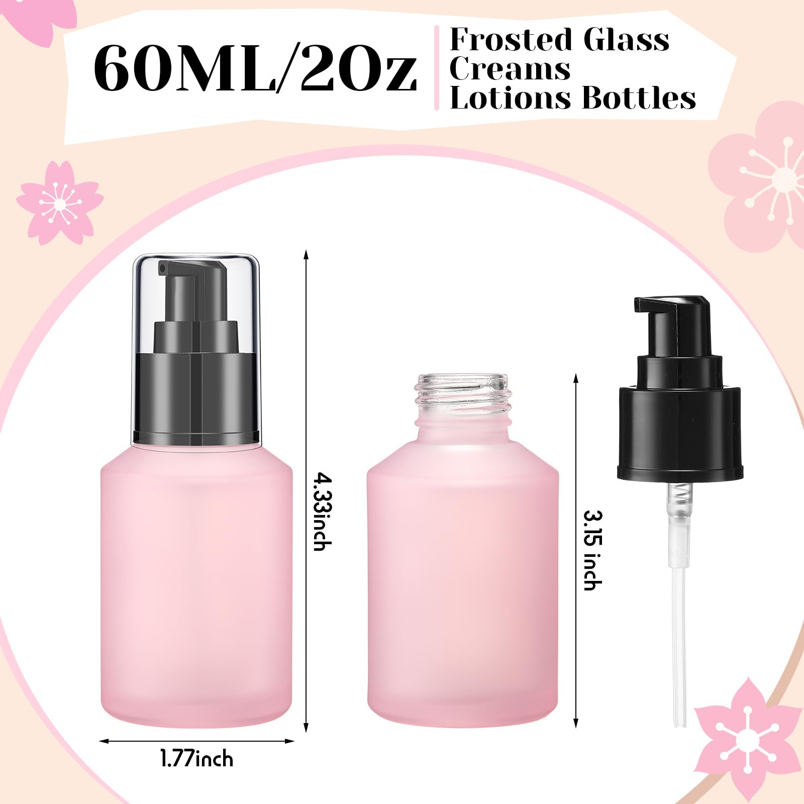 SiliFine 4 botellas de spray de vidrio esmerilado de 2 onzas, botella de vidrio rosa, botella de perfume recargable, reutilizable, botellas de perfume vacías, contenedor de cosméticos de niebla fina