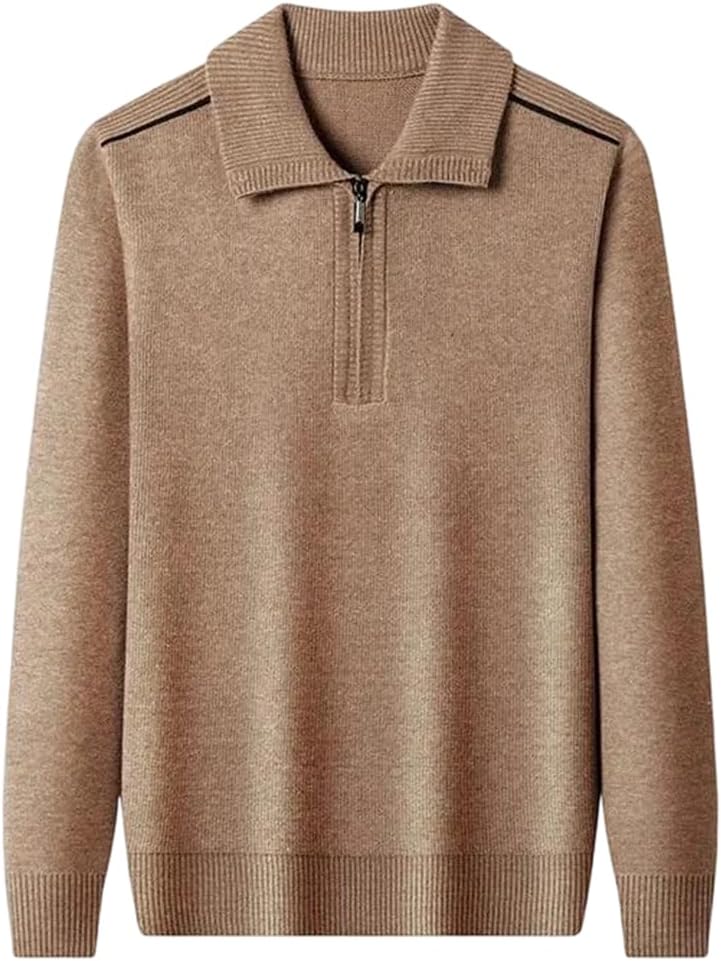 Vsadsau Men's Solid Knit Polo Sweater 1/4 Zip Collar Fall Winter Thickened Pullover Sweater