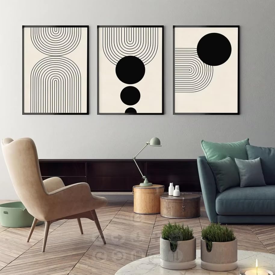 Affiche décorative pour chambre lignes géométriques beiges et noires - 2