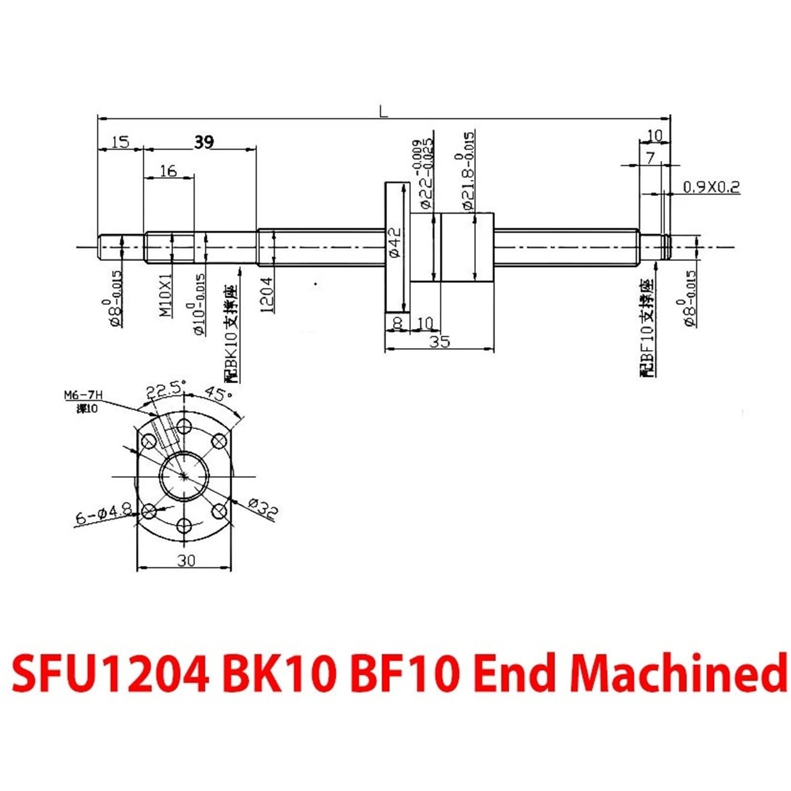 SFU1204 walcowane śruby kulowe z nakrętką kulową 22 mm BK10 BF10 obrabiany koniec jakość C7 Pręt śrubowy o ruchu liniowym do druku 3D CNC podróż na scenę (250 mm 9,84" długa)