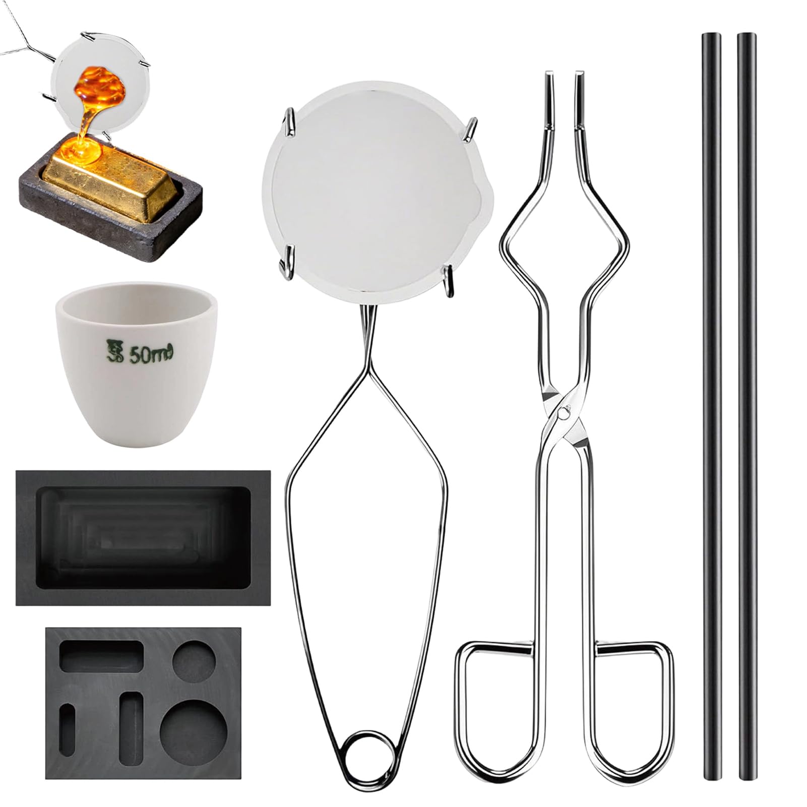 Metal Melting Kit - Smelter Station, 1 Graphite Crucible For Torch Casting, Pro-grade Casting Mold With Handle, Refinement Vessel, Thermal Container For Silver, Copper, Iron And Jewelry Production