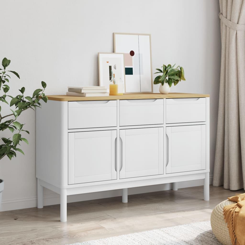 Credenza Floro bianca, 114 x 43 x 74 cm, in legno massello di pino