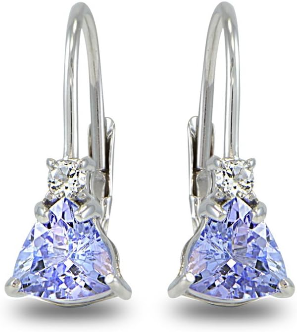 Sterling Silver Genuine Tanzanite & White Topaz Trillion-Cut Tiny Huggie Leverback Drop Earrings for Women