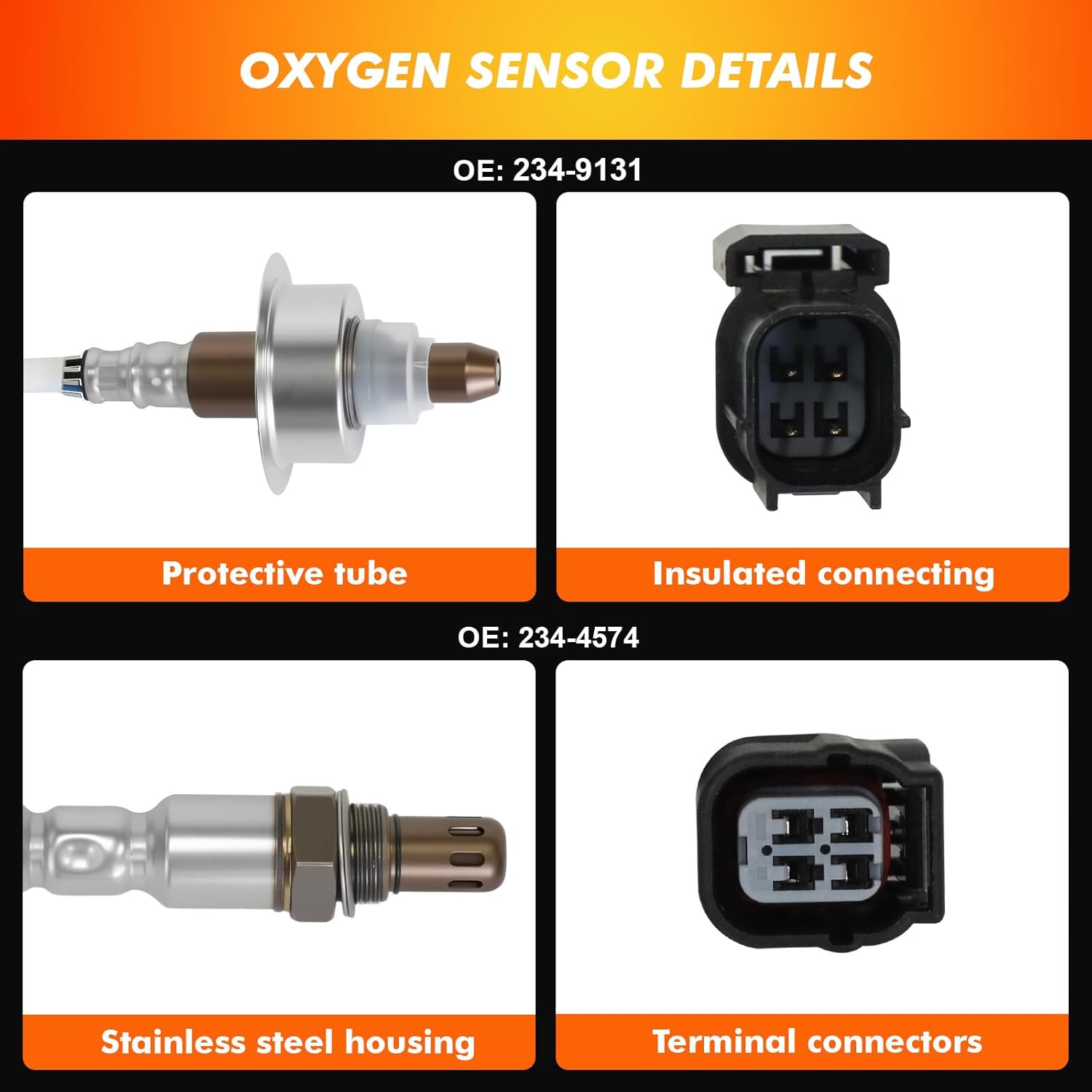 2013-2020 Oxygen Sensors Upstream Downstream Compatible for Honda 2013-2017 Accord, 2016-2020 Acura ILX, 2015-2020 TLX 2.4L L4, Replace 234-9131, 234-4574
