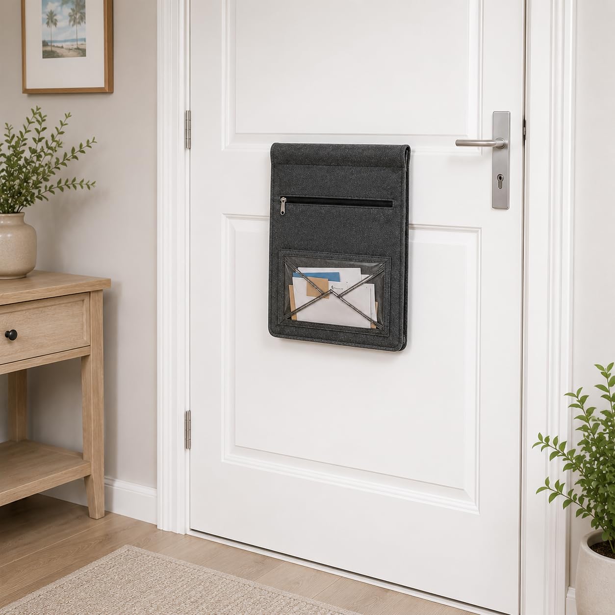 Katai – Bolsa para interior – Ranura para correo de fieltro gris de ajuste universal para puertas delanteras – Incluye abrecartas ergonómico