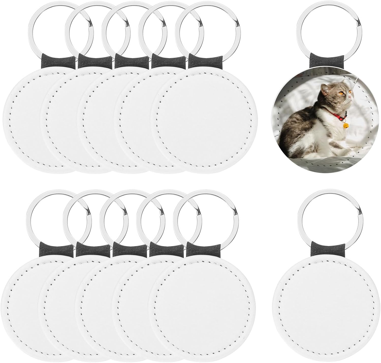 PATIKIL Sublimation Blank Keychains, Round Keychain Blanks Bulk Double Side PU Leather Heat Transfer Key Chains