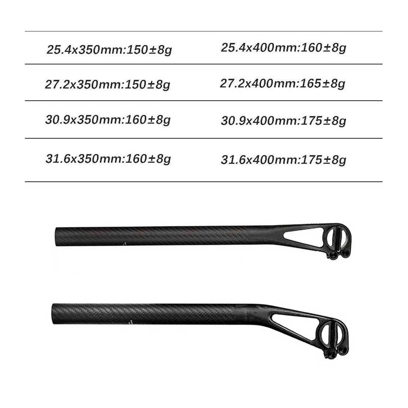 Reggisella leggero in carbonio con arretramento for biciclette da strada | Tubo sella bici arretramento 5/25 mm 25,4/27,2/30,9/31,6 mm, 150 g