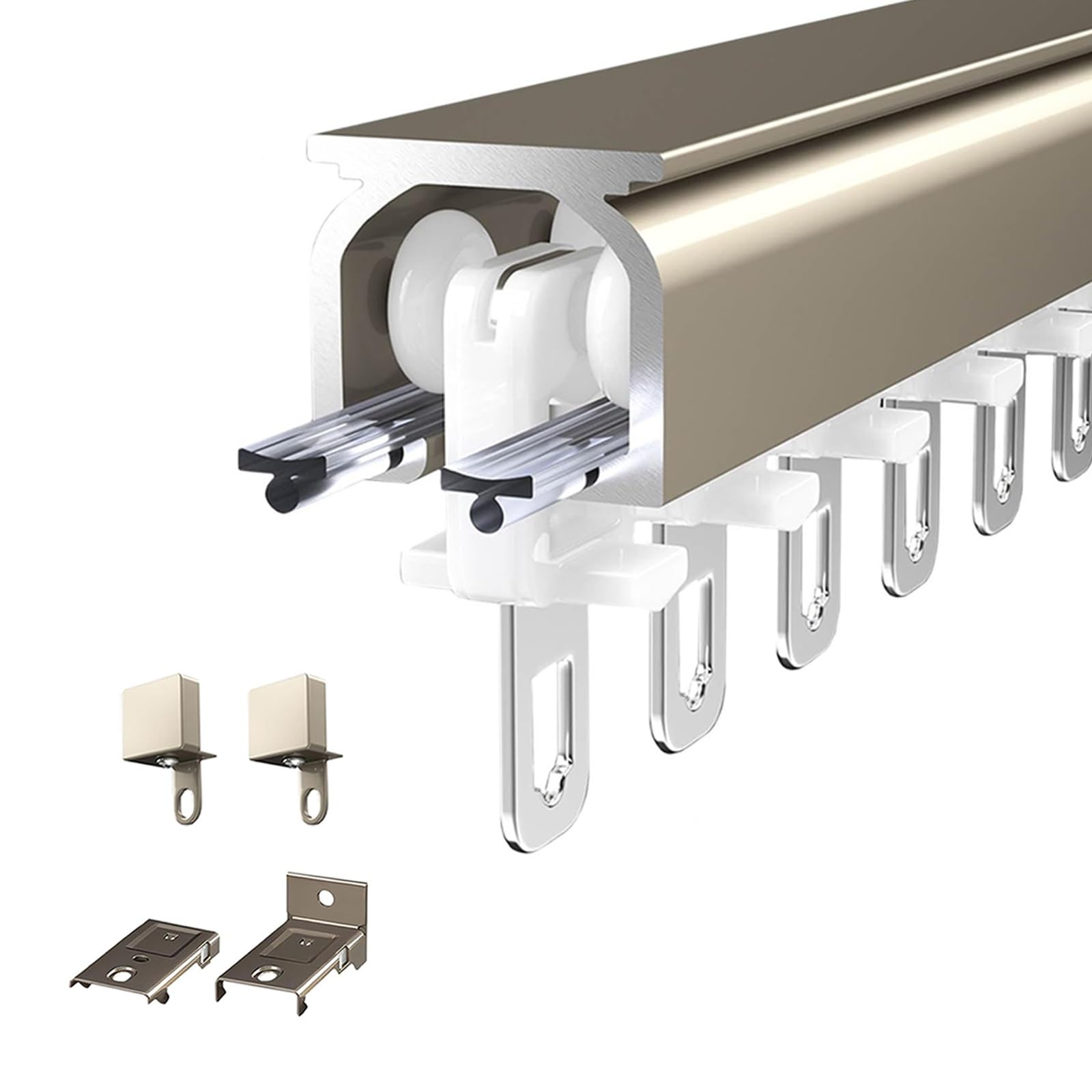 Aluminiowy zestaw szyn sufitowych, regulowany 50-600 cm przemysłowy drążek do łyżwiarstwa, uchwyt ścienny lub sufitowy, wykończenie szampańskie - idealny do dekoracji domu i ulepszenia projektu