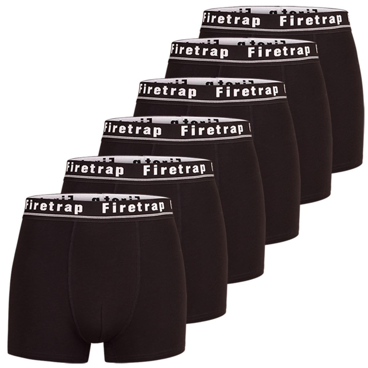 Firetrap Mens 6 Pack Designer Boxer Shorts, Underwear Gift Set Trunks Comfortable Stretch Cotton Plain Colours Mens Briefs All Black L