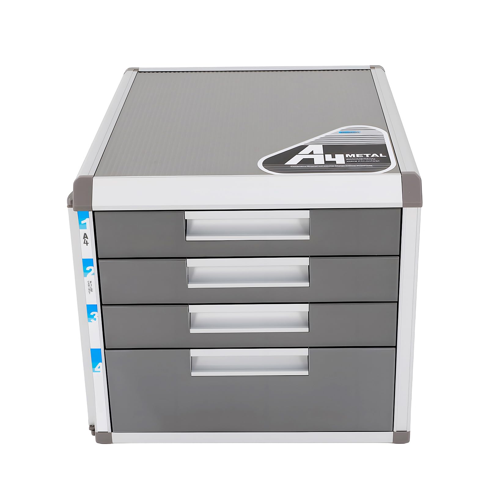 Cassettiera con serratura a 4 scomparti, formato A4, portadocumenti | Lega di alluminio, 1 grande + 3 piccoli scomparti, portaetichette, pieghevole a 180°, leggero, per ufficio e casa