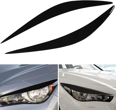 Glossy Black Headlight Eyelids for Infiniti Q50 2014-2019,Left + Right Set | Sporty Front Headlight Eyebrow Trim Cover, Decorative Trim, Easy Stick-On Installation, scratch/dust protection, soft plastic