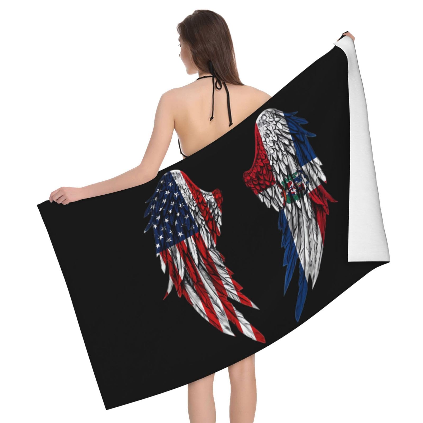 HLBSDM Microfiber Wings America and Dominican Republic Flag Beach Towel Quick Dry Soft Sand Free Beach Towels for Pool Swim Beach Lightweight Thin Towels