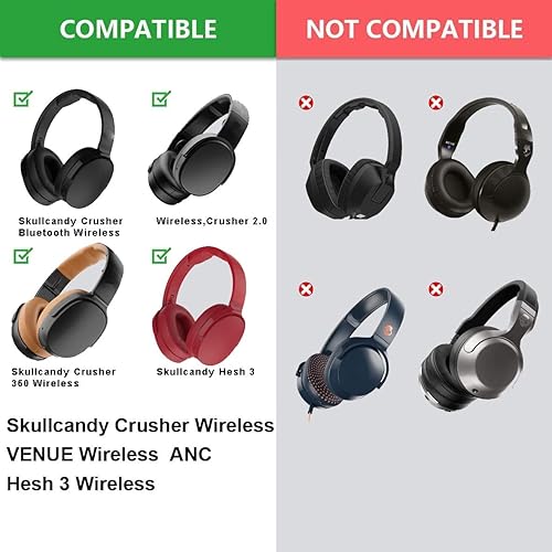 Vista 8 de Almohadillas de repuesto para Skullcandy Venue Wireless ANC, almohadillas para auriculares de piel de proteína para Skullcandy Crusher Negro