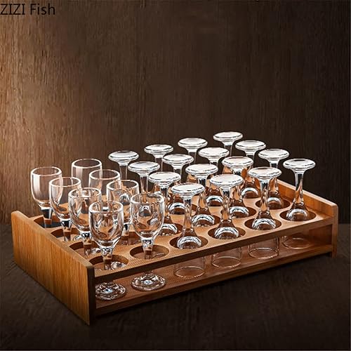 Juego de vasos de cristal con soporte para tazas de madera Vodka Brandy pequeño vaso de vino Shochu para barra de vino juego de 24 piezas