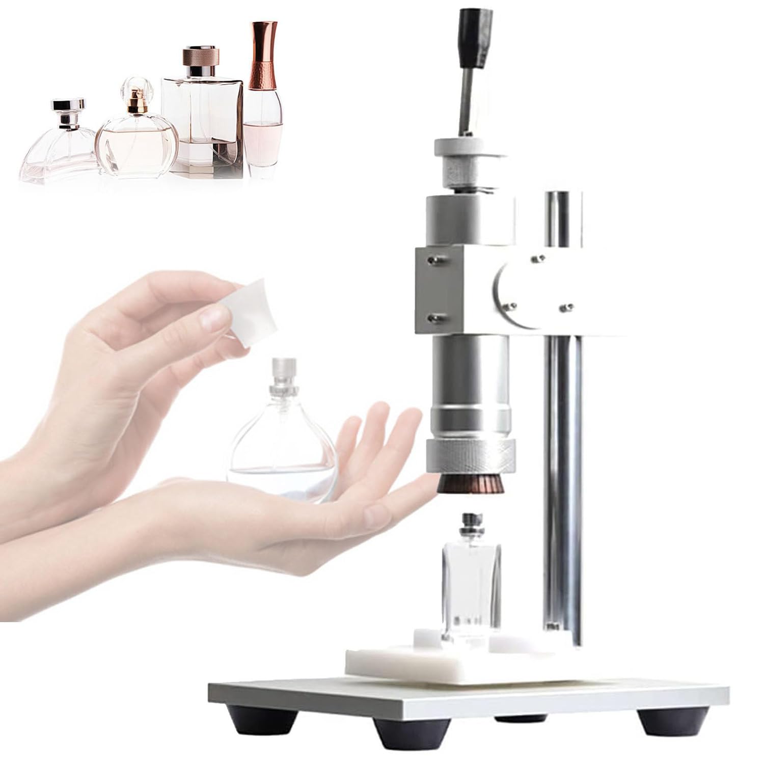 Parfüm-Verschließmaschine – Hand-Crimper Vial Sealer für Flaschen mit Kunststoffkappe – Edelstahl-Press-Verschließmaschine für essentielle Verpackungslösungen | Versiegelt 10–30 Flaschen/min