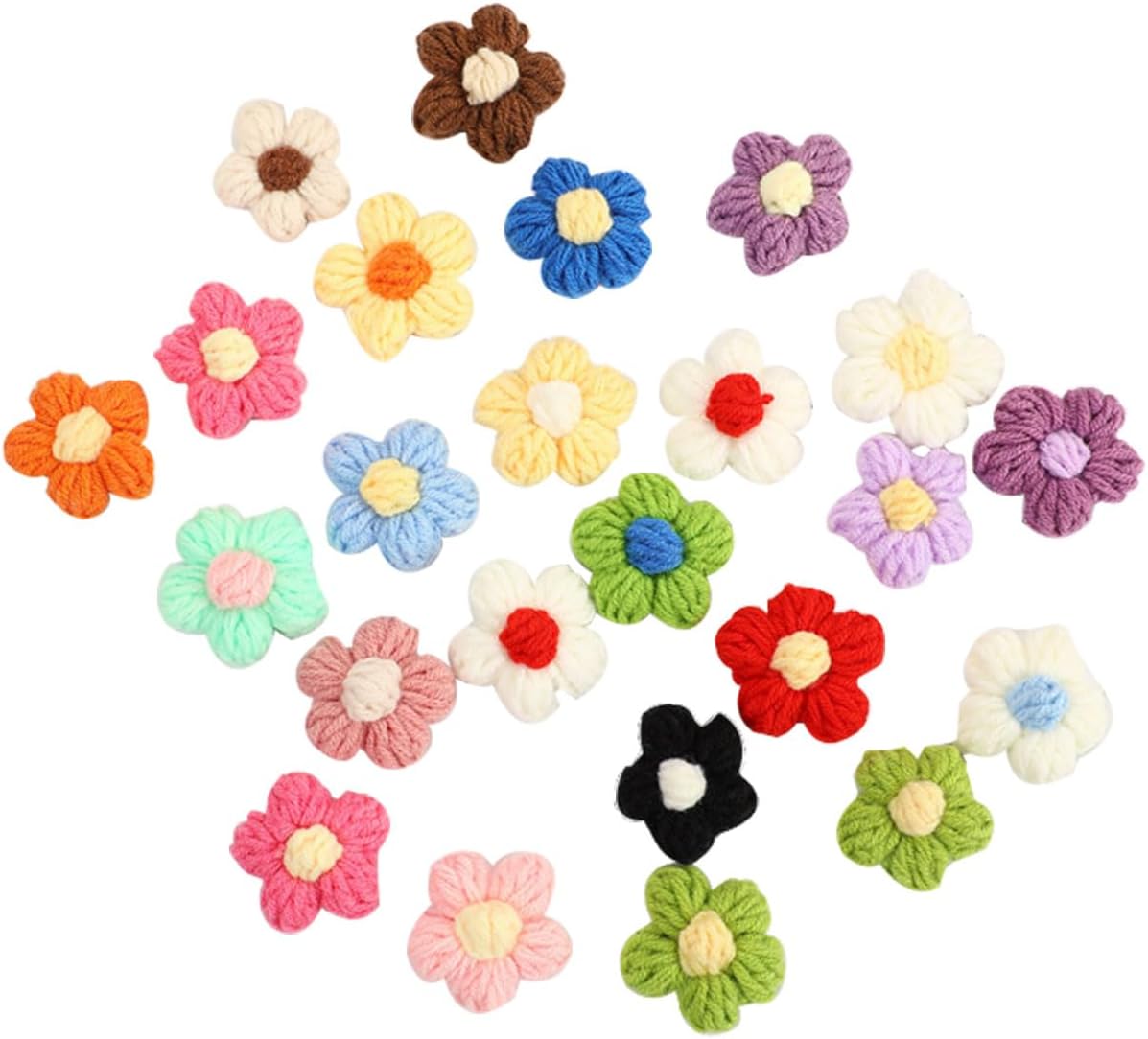 150Pcs Crochet Flowers Knitted Puff Yarn Flowers for Crafts Embellishments DIY Hair Headbands Hats Clothing Accessories