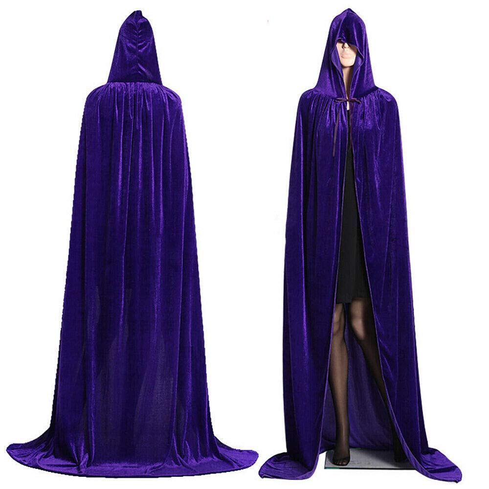 Edhomenn Unisex Hooded Cloak Full Length Velvet Cape for Women Man Casual Long Robe for Halloween Costume Cosplay Outifts (02 Purple, One Size)