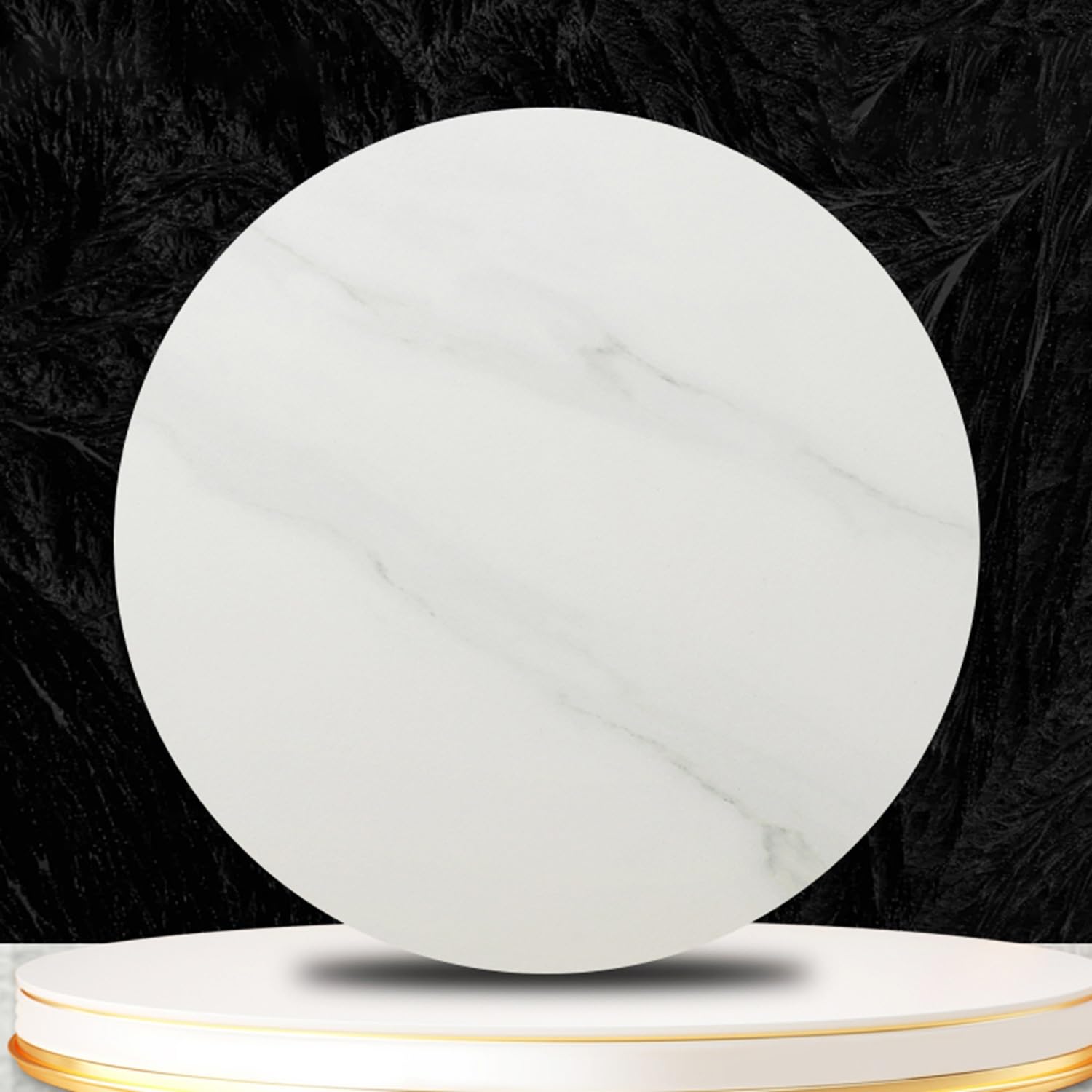 Plateau Tournant Rond Lazy Susan, Plateau Tournant en Ardoise, Assiette de Service Rotative à Texture Marbre, Rotation Silencieuse à 360°, Facile à Nettoyer(Matte White,60cm/24)