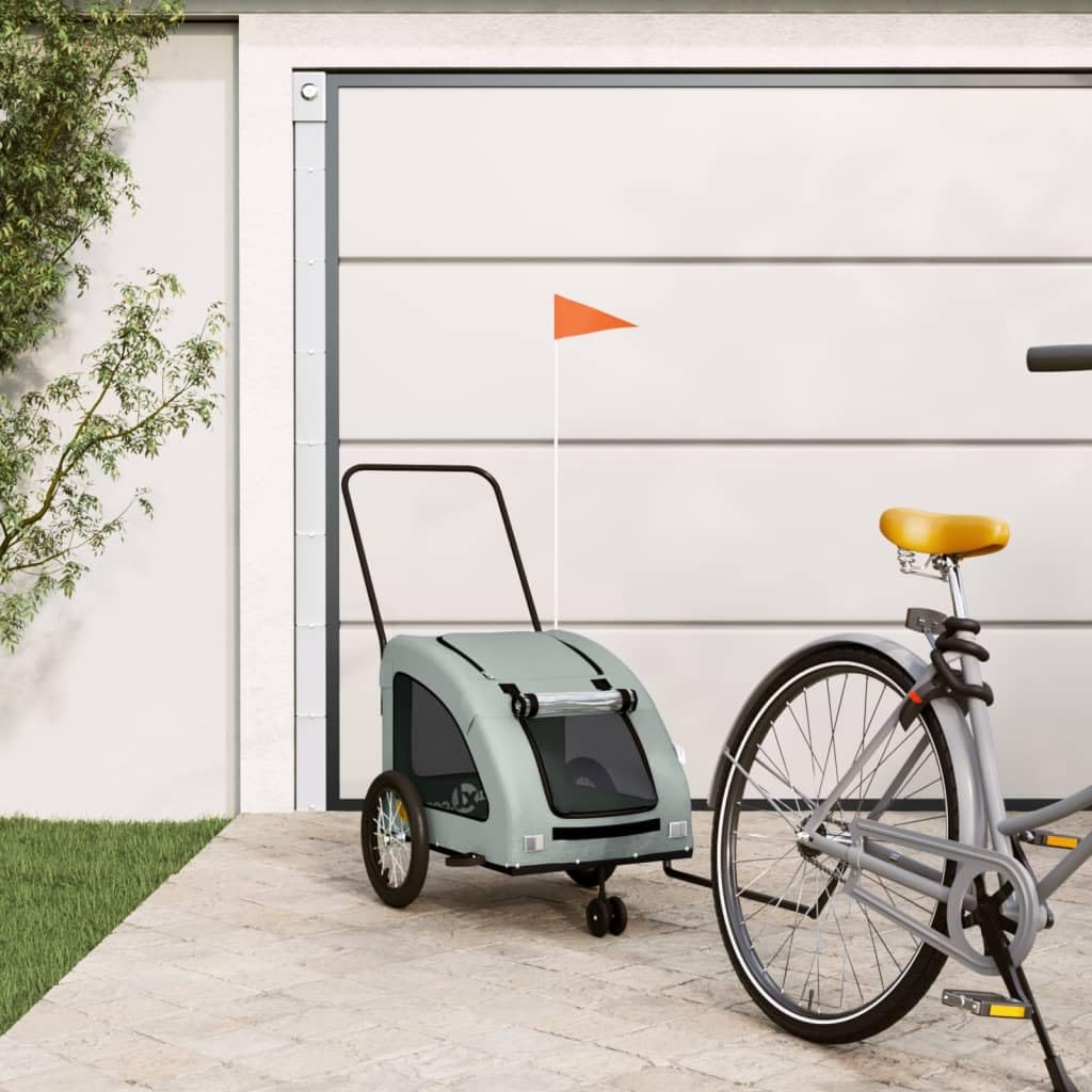 LAPOOH Pet Bike Trailer Grey Oxford Fabric and Iron,Dog Bicycle Trailer,Pet Bike Trailer,Bicycle Trailer Cargo for Dog-93979