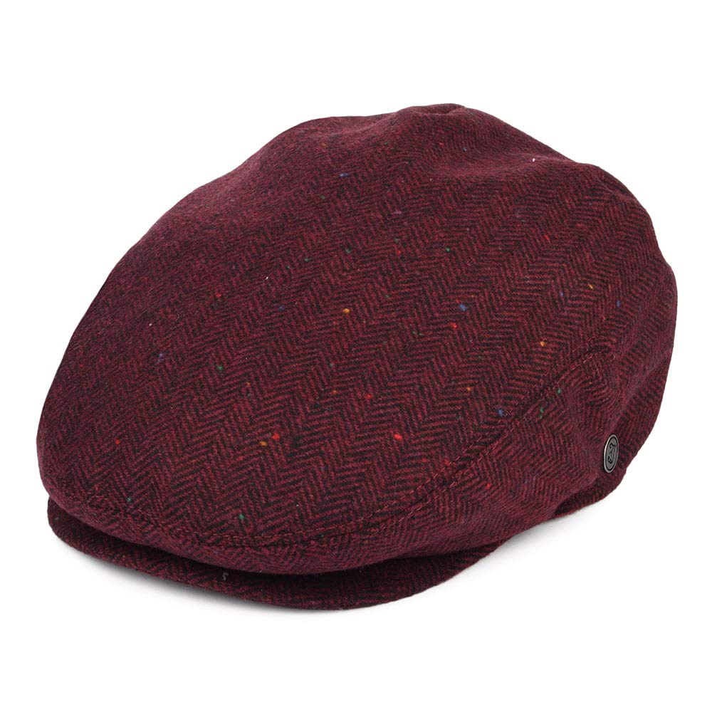 Jaxon & James Hillcrest Herringbone Flat Cap - Burgundy-Black - Medium