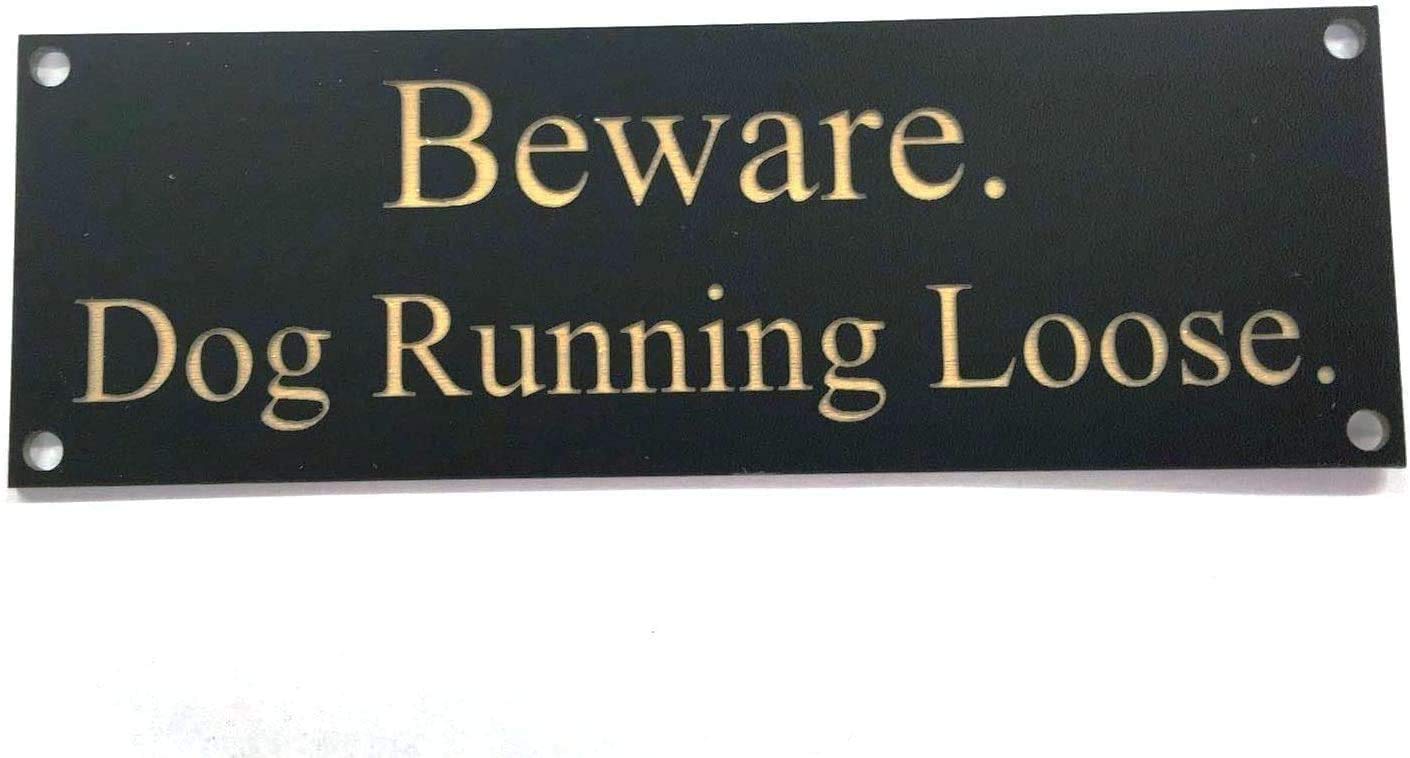 Fsss Ltd Black Beware Dog Running Loose Engraved Acrylic Laminate Sign 150X50x2mm (Black)
