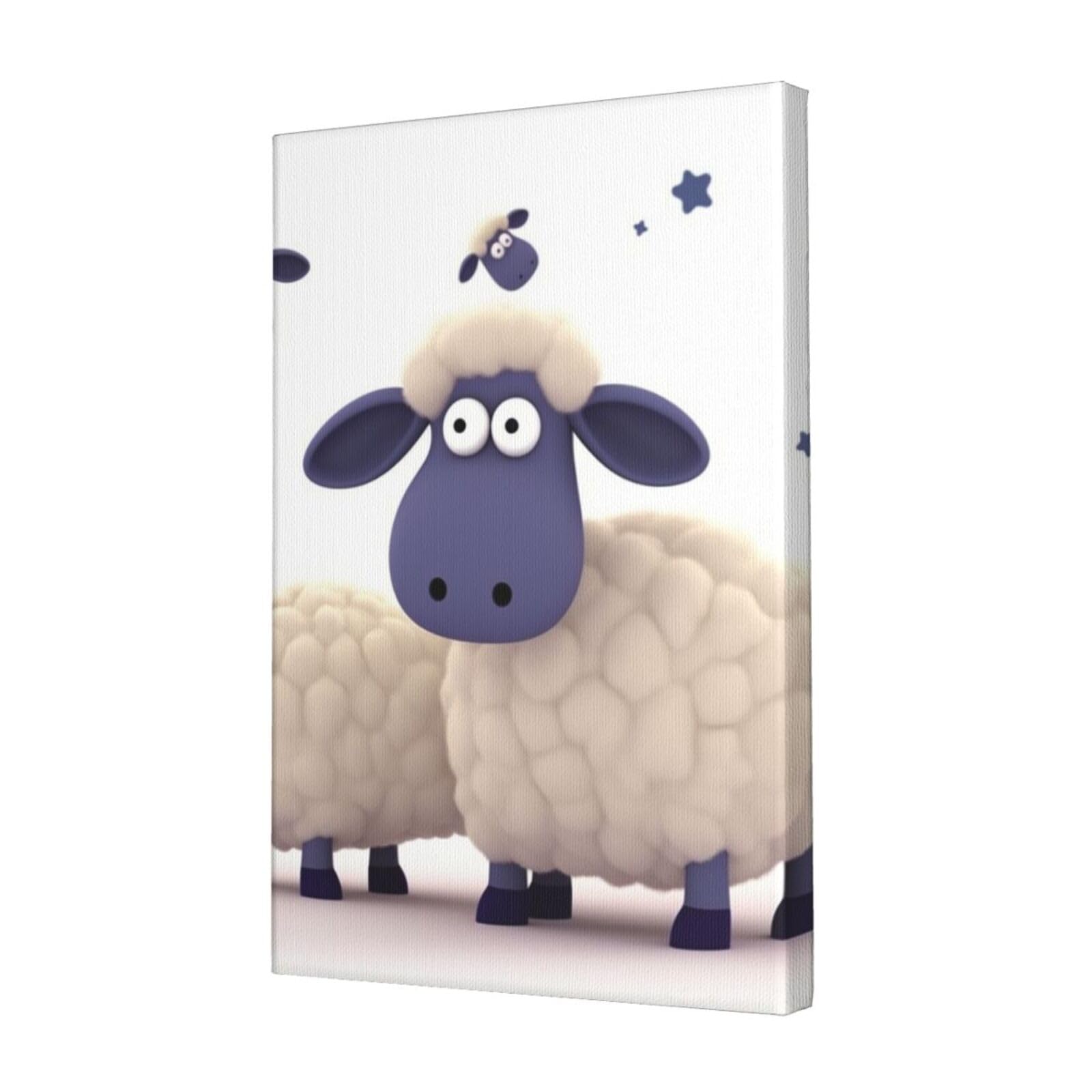 KLOPH Sheep Canvas Wall Art for Living Room 12"x18" Modern Artwork Painting for Bathroom Hanging Canvas Prints Aesthetic Wallart for Bedroom Kitchen Office Wall Decor
