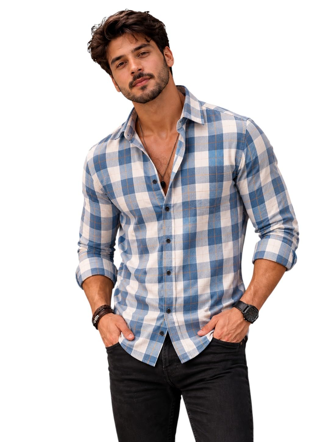nosequeen Men's Checked Cotton Shirt | Full Sleeve Regular Fit Casual Shirt for Men | Soft Breathable Checkered Shirt-picture-45