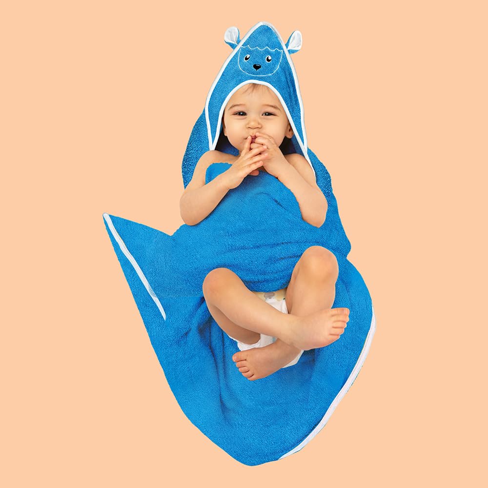 Kridlo 100% Cotton Super Soft Baby Hooded Terry Towels (Pack of 2, 70x70cm), Bath Towels for New Born Baby 0-2 Years, Ideal for Infants & Toddlers (Blue Sheep & Yellow Bear) 1