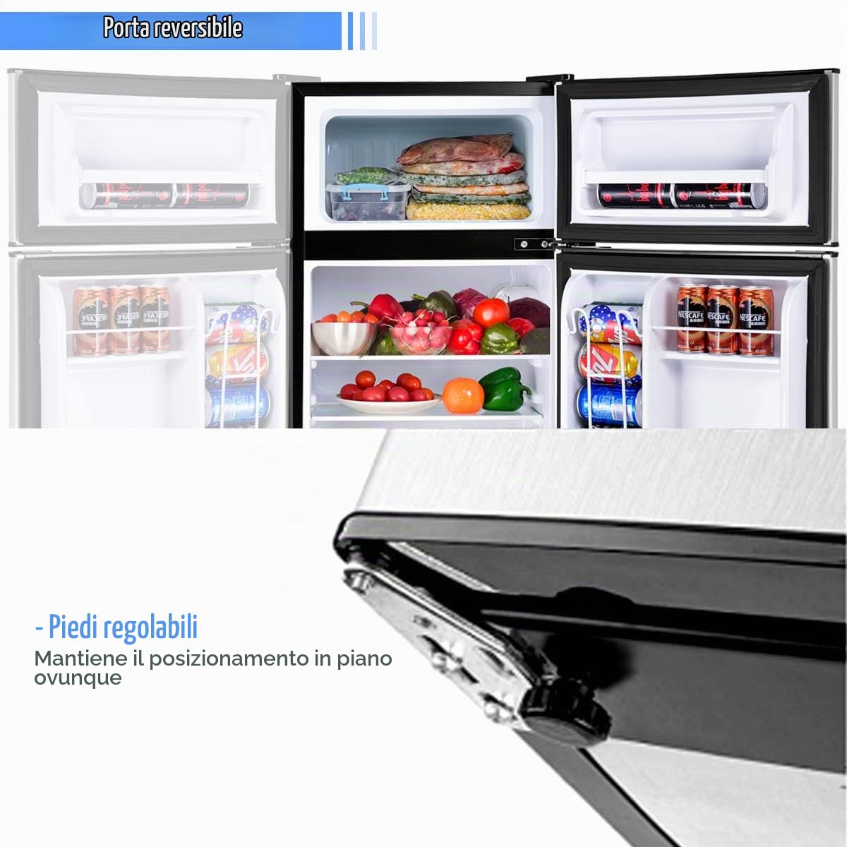 GYMAX Frigorifero 90 L Combinato 63L con Temperatura Regolabile da 0 a 10 °C e Congelatore 27L con Temperatura di -15 °C e per Case/Alberghi/Dormitori (Grigio)
