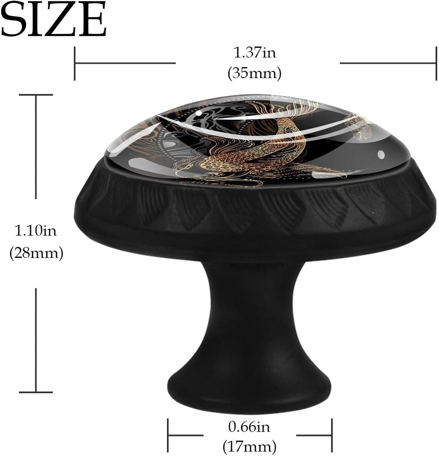 12 Pcs 35MM Crystal Glass Cabinet Dresser Knobs Asian Gold Koi Carp with Lotus Crescent Circle Shape Drawer Pulls Knobs with Screws for Home Office