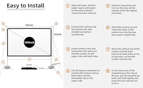 Pantalla proyección portátil 100 Pulgadas Pantalla de proyector con Soporte 16: 9 4K HD Pantalla de película al Aire Libre con Bolsa de Transporte Interiores Exteriores, Cine en casa, Plegable - imagen 6