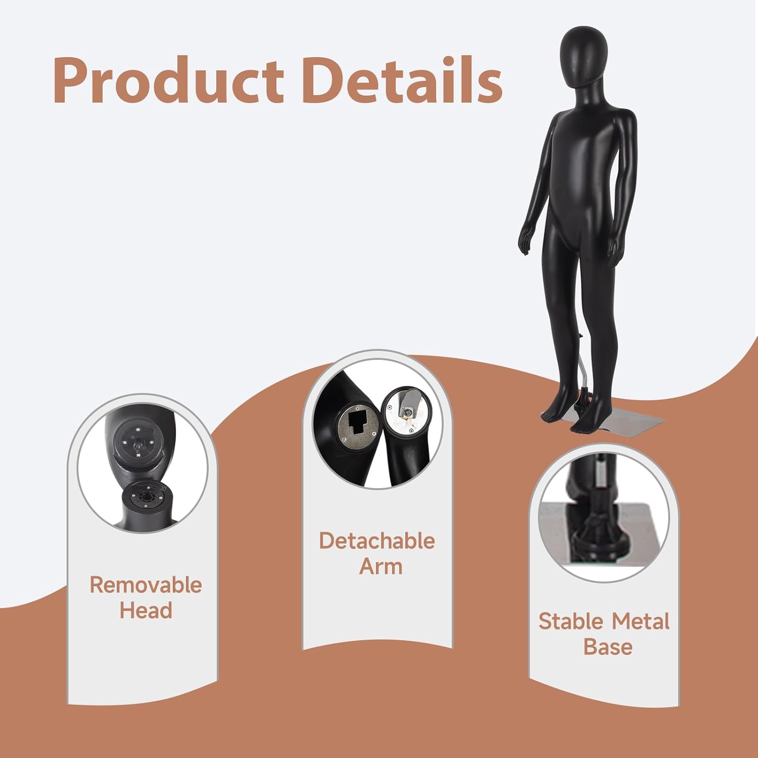 Kinfant Child Mannequin, Black Children Dress Form Mannequins, Kids Mannequins Full Body 43.3 Inches, Realistic Detachable Manikin Body Display with Metal Base