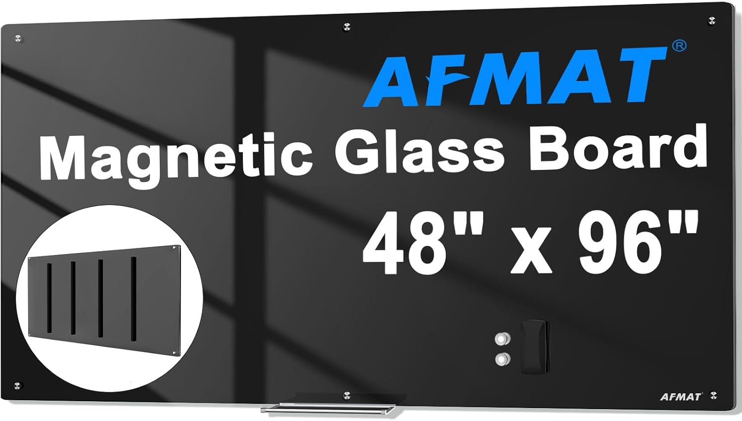 AFMAT Magnetic Glass Whiteboard, 48" x 36" Glass Dry Erase Board, 4mm Tempered Glass w/Strong Magnetic Surface, Large White Board for Wall, Frameless Wall Mounted White Board for Office Home School