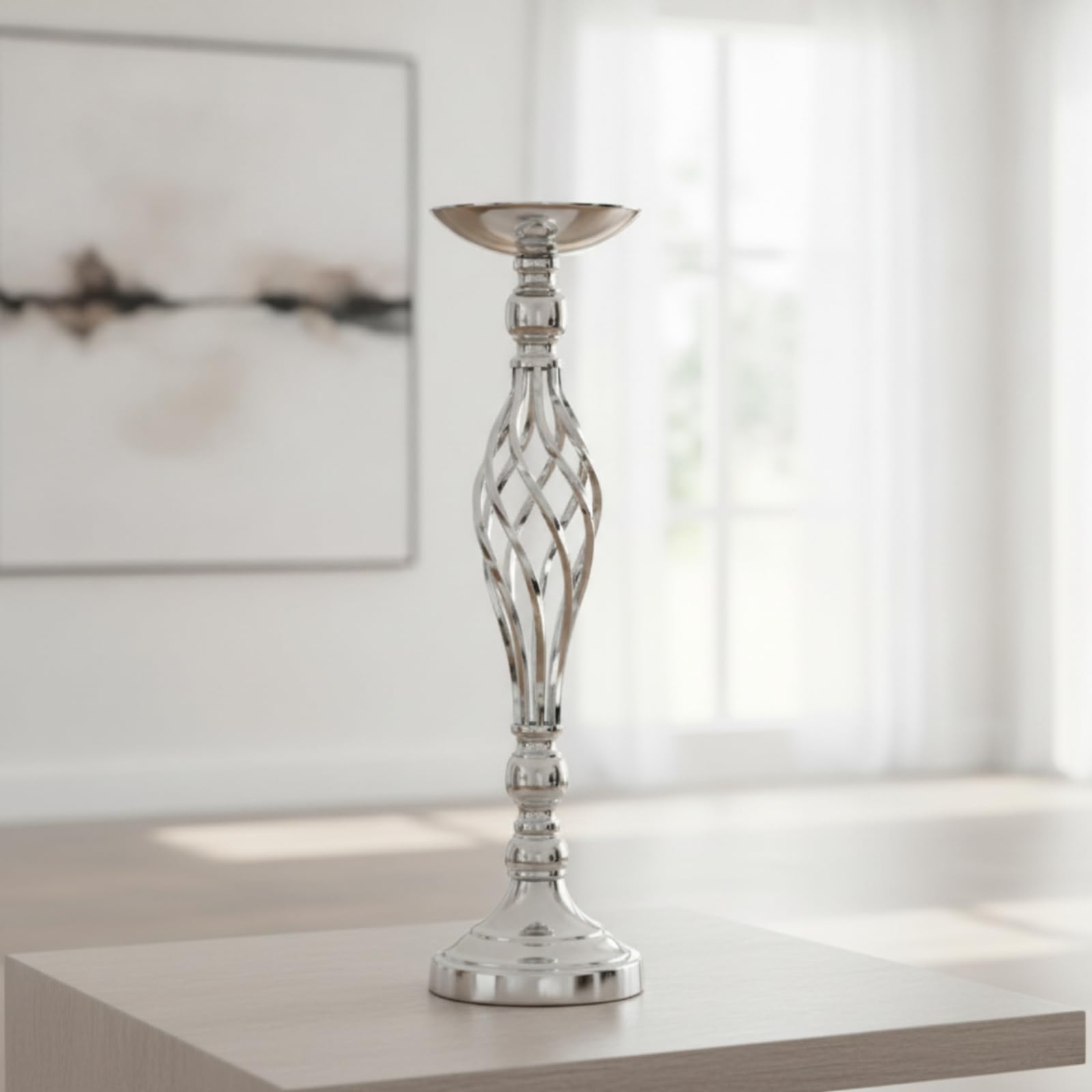 Portacandele da Matrimonio Supporto Colonna Centrotavola Alzata Metallo Piatto Rotondo Bordo Basso Base Ampia Superficie Riflettente Adatta a Cerimonie Anniversari Casa , Oro , Grande H58cm