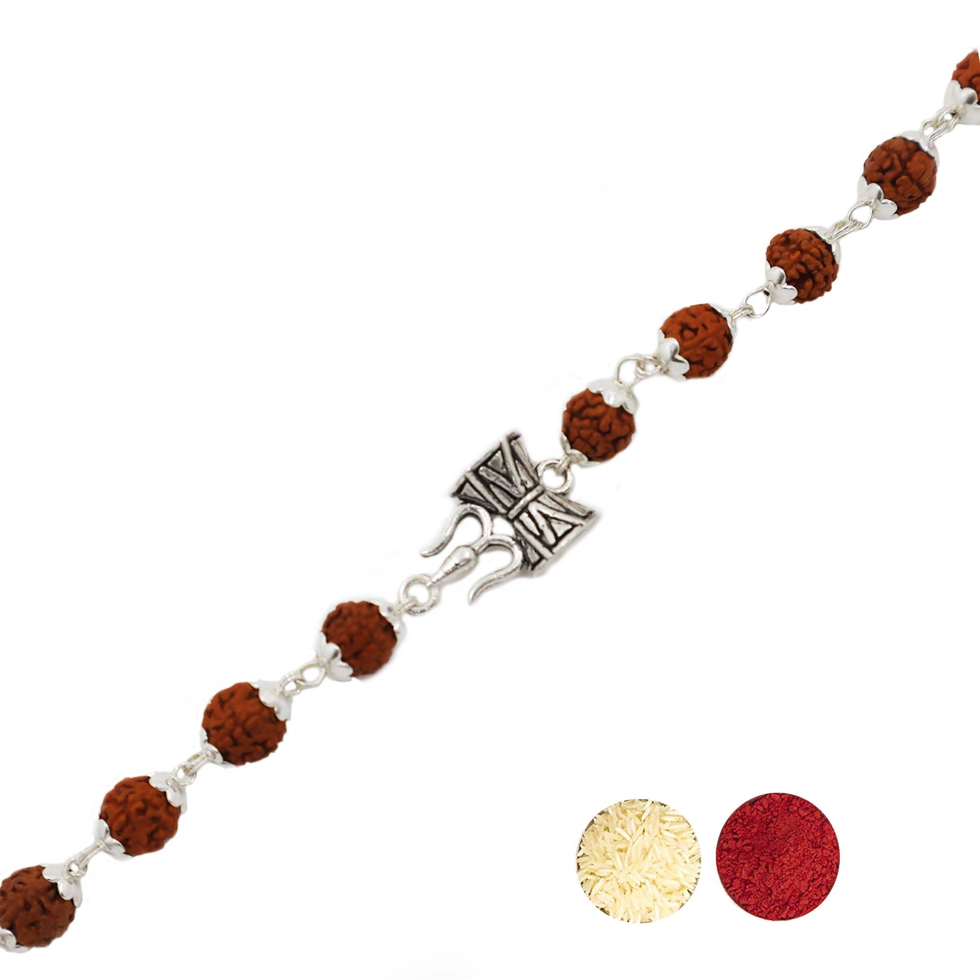 Njels™ 925 Hallmarked Handmade Dual Wire Silver Rudraksha Rakhi for Brother Bracelet with Extension Chain for Men & Boys (6.0 MM Natural Beads) (Brown) (B0CKP5TJ77) Amazon Price History, Amazon Price Tracker