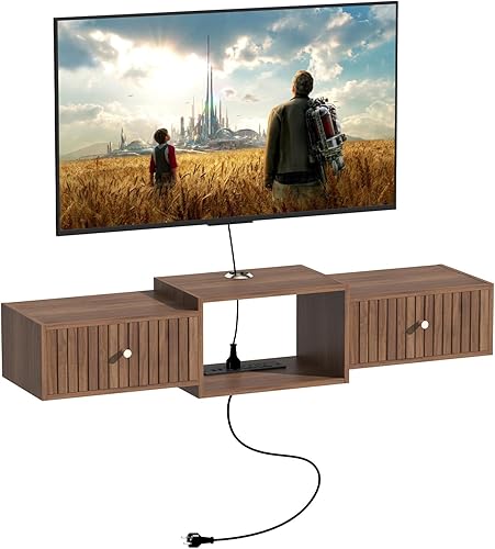 Miniatura 10 de Soporte de TV flotante de 55 pulgadas con luz LED, soporte de TV flotante montado en la pared, centro de entretenimiento flotante con almacenamiento