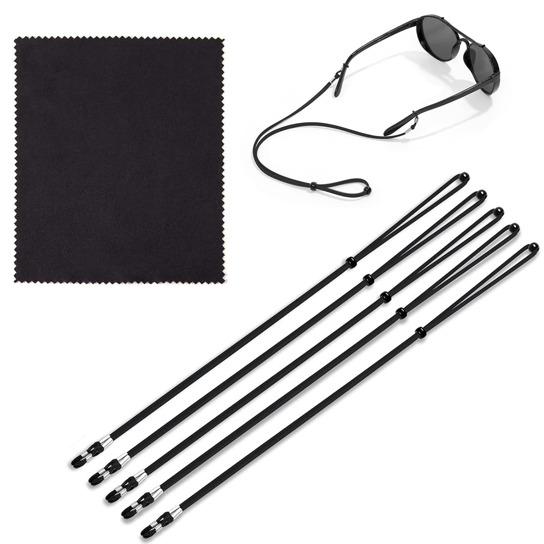 Cordon Lunettes Hanyousheng - 4 Pièces Noires | Réglable, Nylon | Pour Sport & Quotidien