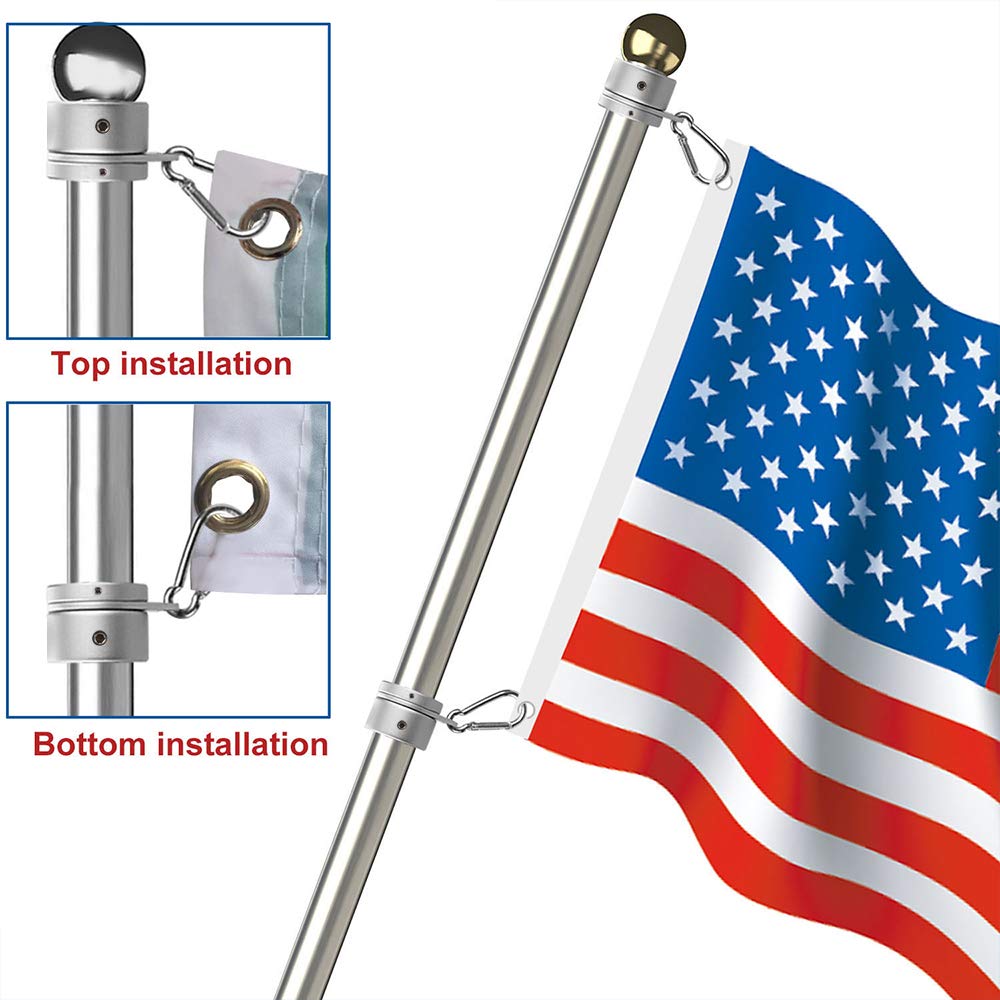 BonyTek 2 Pack Aluminum Alloy Flag Pole Rings, 360 Degree Rotating Flagpole Flag Mounting Rings Spinning Flag Pole Kit with Carabiner for 0.75-1.00 Inch Diameter Flagpole (? 1 inch, Silver)