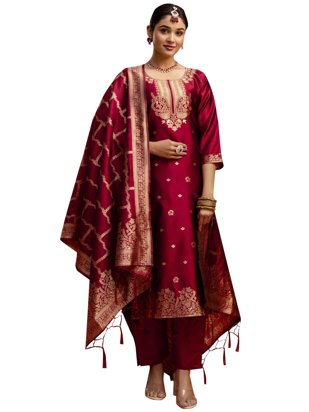 VredeVogel Women’s Cotton Silk Blend Zari Work Kurta Pant Set with Jacquard Silk Dupatta | Modern & Traditional Blend Ethnic Wear Set VredeVogel Women’s Cotton Silk Blend Zari Work Kurta Pant Set with Jacquard Silk Dupatta | Modern & Traditional Blend Ethnic Wear Set