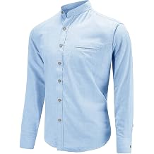 Grandad Shirts for Men Long Sleeve Mandarin Collar Shirt Mens