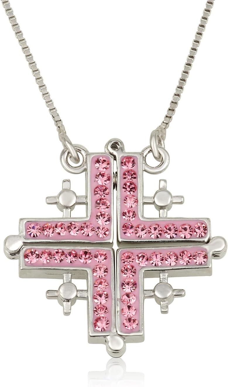 butterfly Jerusalem Cross Necklace, folding necklace. Cross of Jerusalem Pendant, 925 Sterling Silver Necklace with Cubic Zirconia Israeli Made Jewelry Bible Blessings