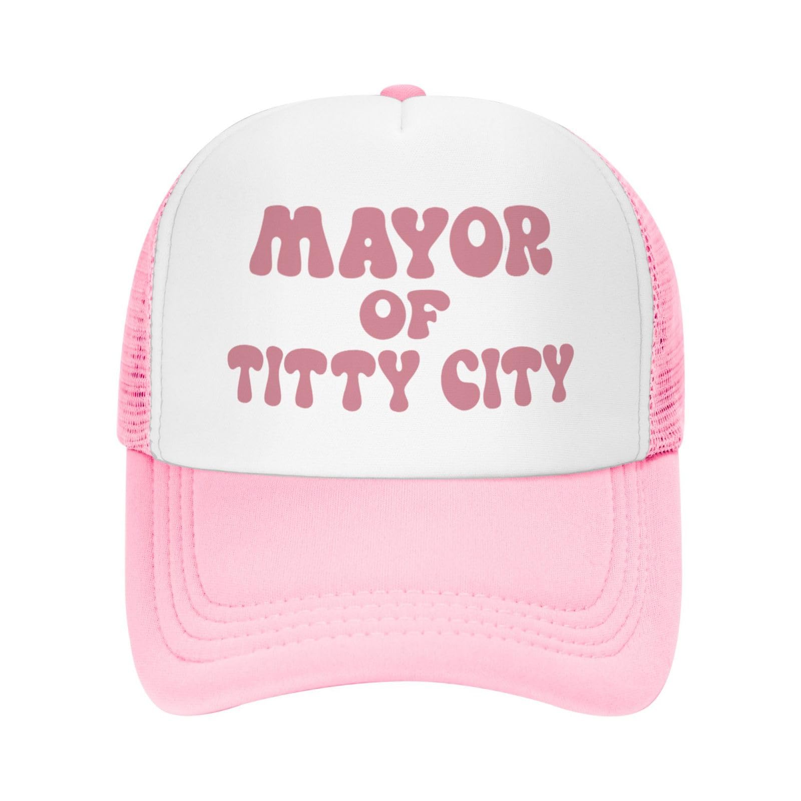 KWQDOZF Mayor of Titty City Funny Trucker Hats for Women Cute & Inappropriate Adult Humor Pink Bachelorette Girls Trip Cap