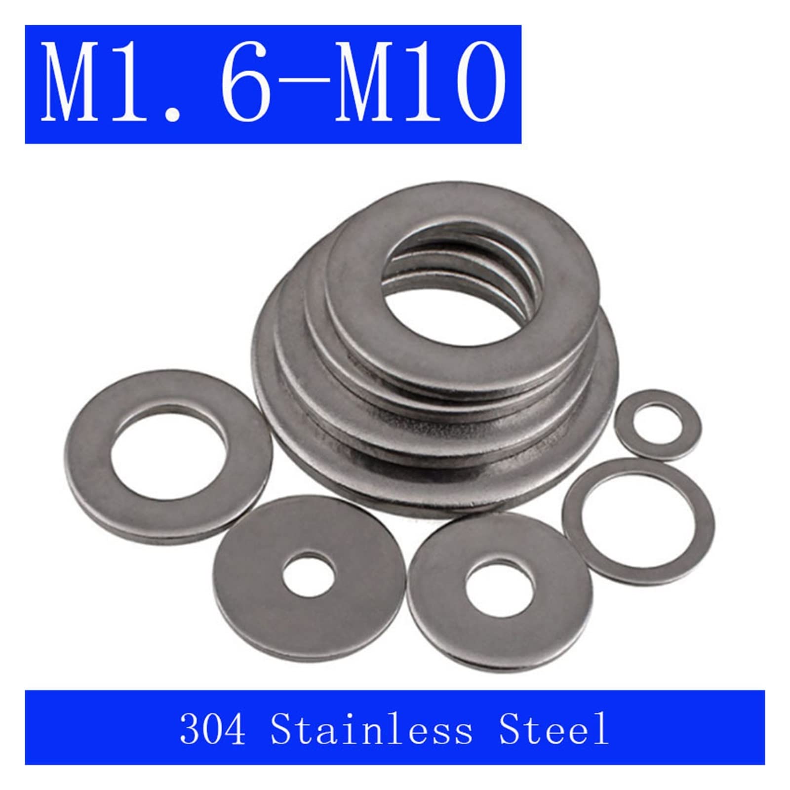 M1,6 M2 M2,5 M3 M4 M5 M6 M8 M10 Flache Unterlegscheiben aus Edelstahl 304 DIN 125.Hardware-Zubehör (Size : M10, Color : 100)
