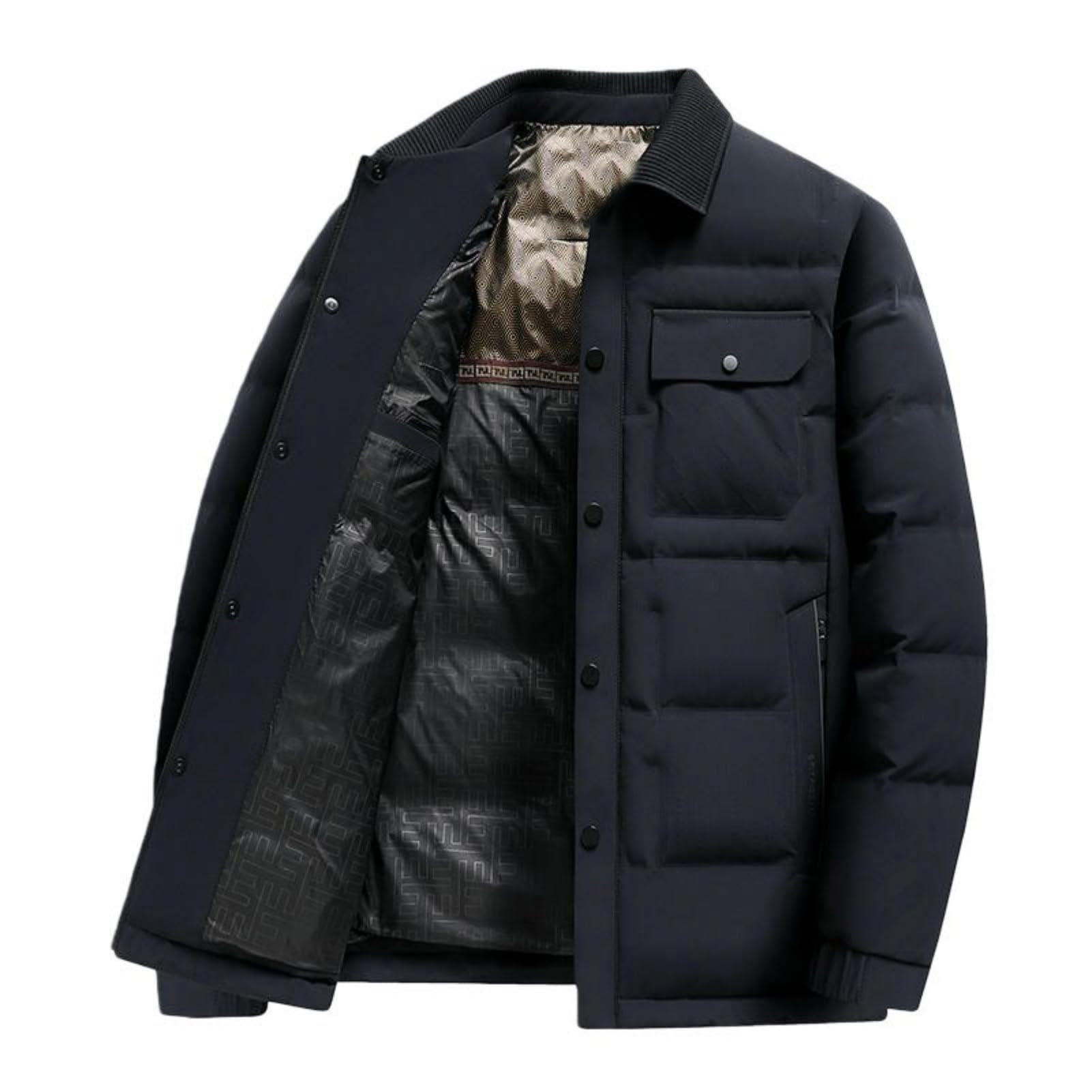 Veste en duvet homme col chemise blouson automne hiver chaud matelassé - 2