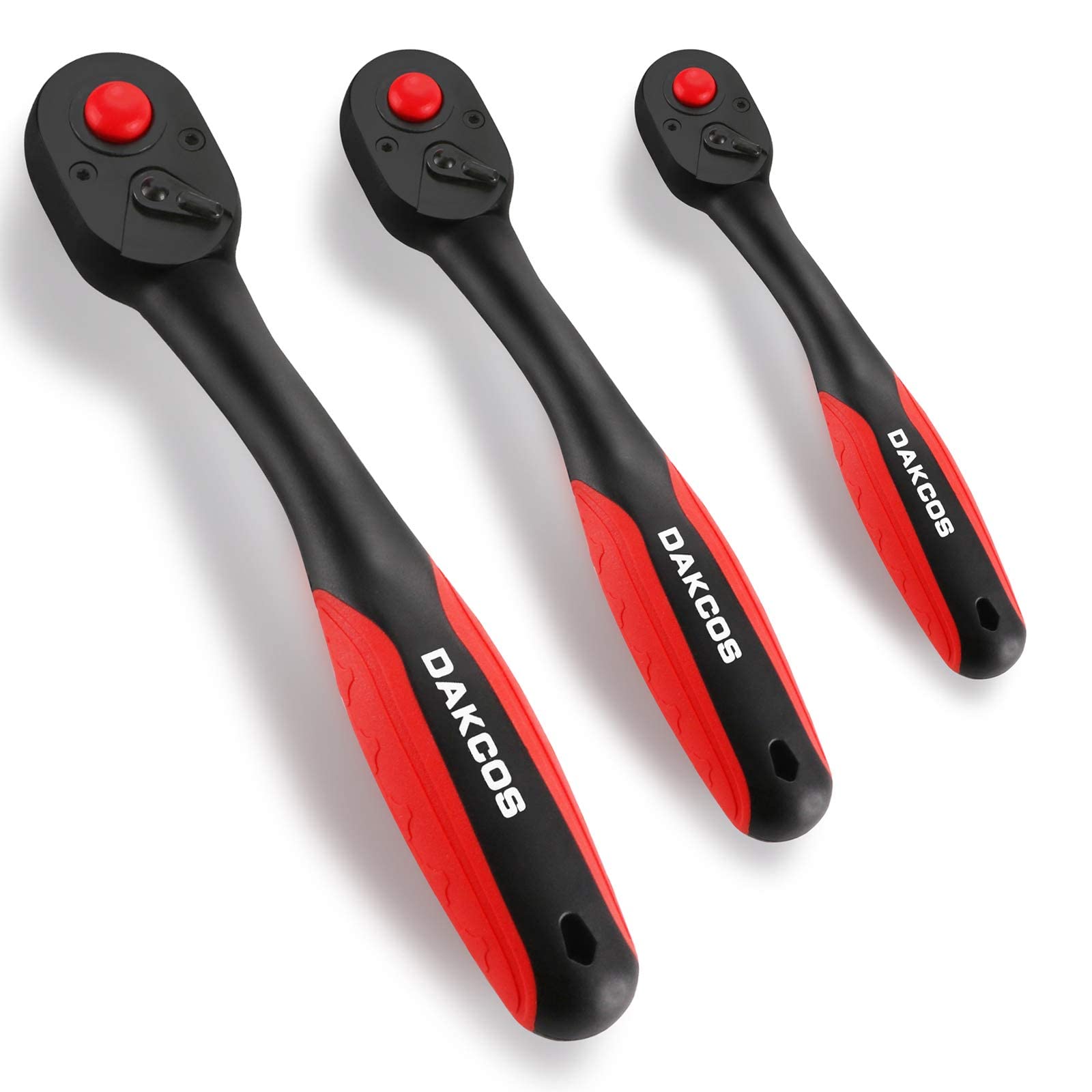 DAKCOS Ratchet Set 1/4" 3/8" 1/2" 3 Piece Drive Ratchet Socket Wrench with 72 Teeth Reversible Ratchet Composite Handle Quick Release