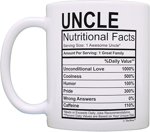 Miniatura 2 de Nuevo tío regalo para tío, etiqueta de datos nutricionales, regalos divertidos para tío 11 onzas, taza de café de cerámica blanca