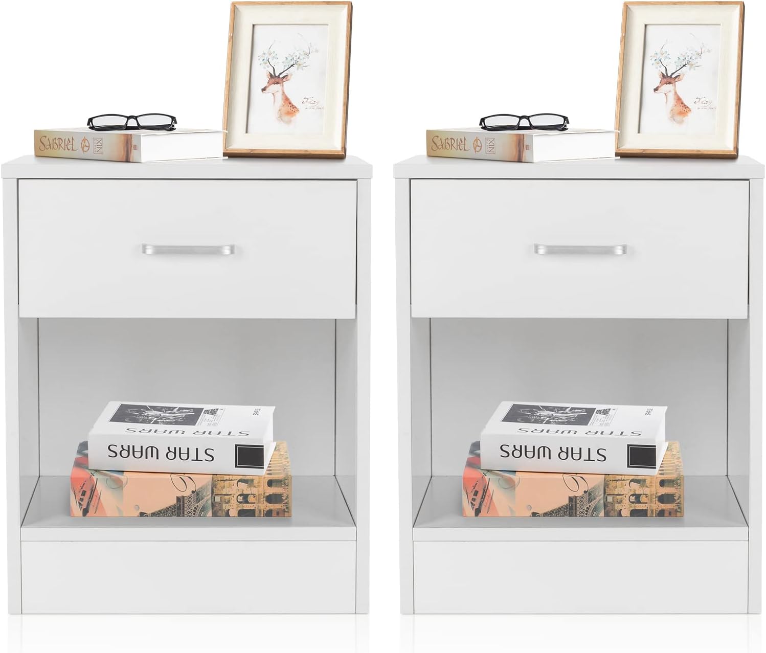 Karl home Nightstand Set of 2 White Bed Side Tables Bedroom Night Stands with Drawer Modern Side Table Set for Bedroom, Living Room, Home Office 2-pack White