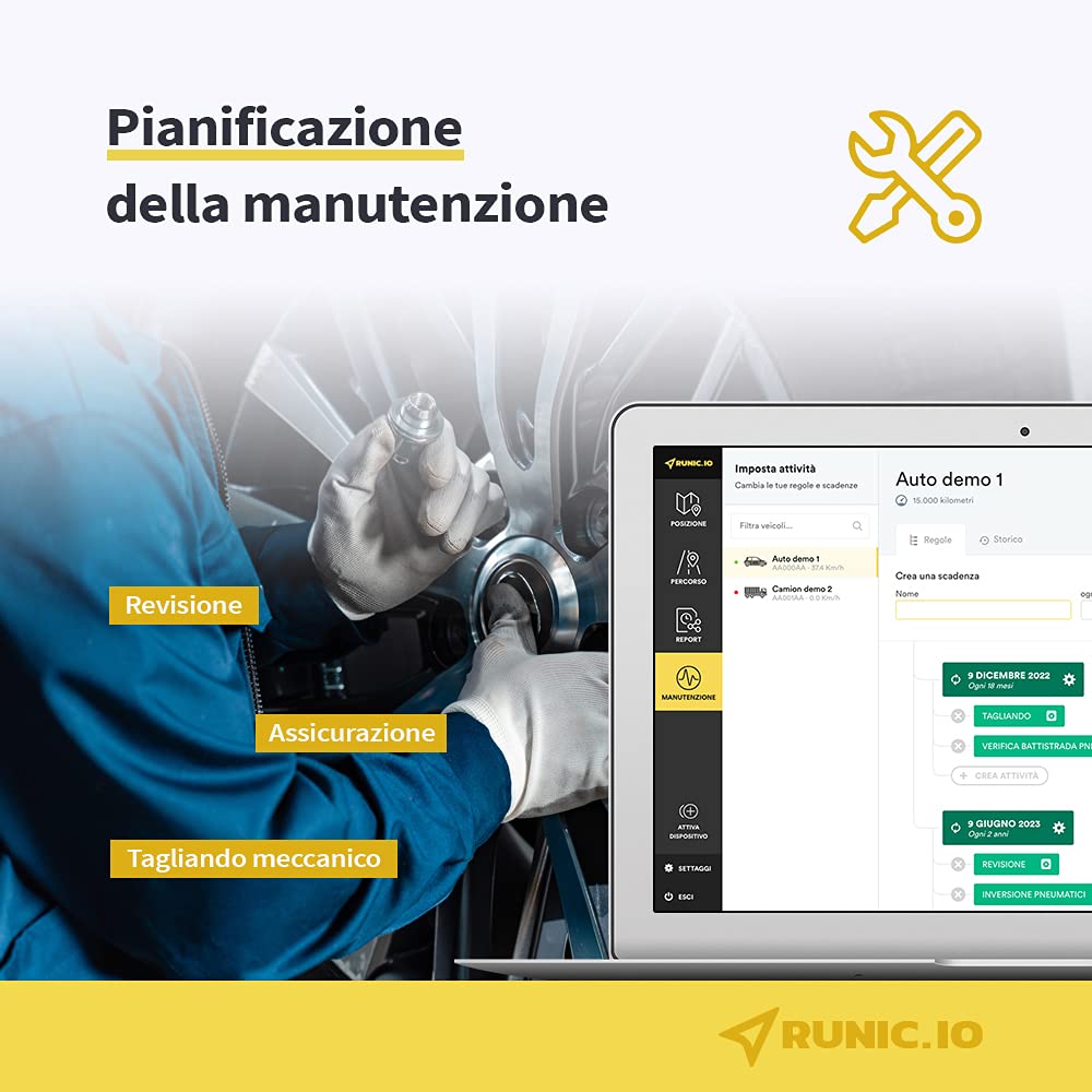 RUNIC.IO Localizzatore GPS Tracker | Per Auto, Moto, Furgoni e Camion | SIM con Copertura Europea | 2 Mesi di Servizio Cloud e Traffico Dati Inclusi