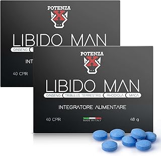 Libido Man: Potenza X Uomo Blu 2 Pack - Integratore per Uomo con Ginseng, Maca e Tribulus - Energia e Vigore in Compresse
